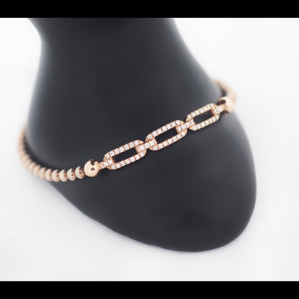 3mm 925Silver 14k Gold and Diamond beaded Bracelet